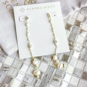 Scarlet Linear Earrings | Gold | White Pearl